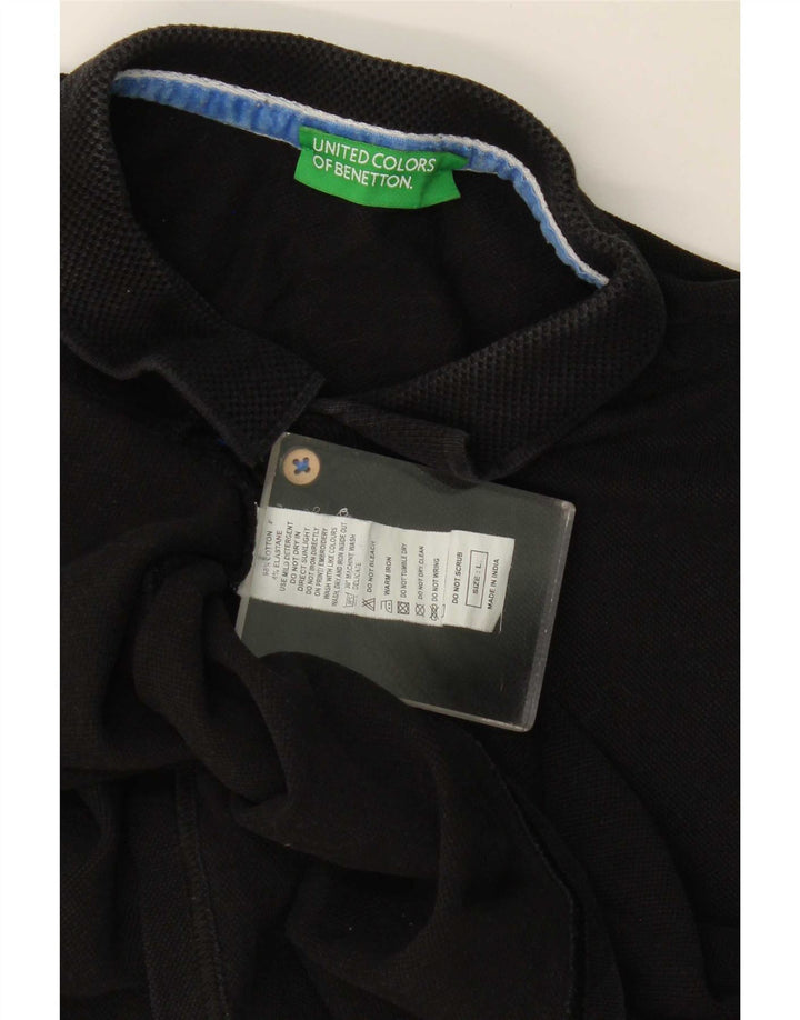 Benetton Herren-Poloshirt, groß, schwarze Baumwolle