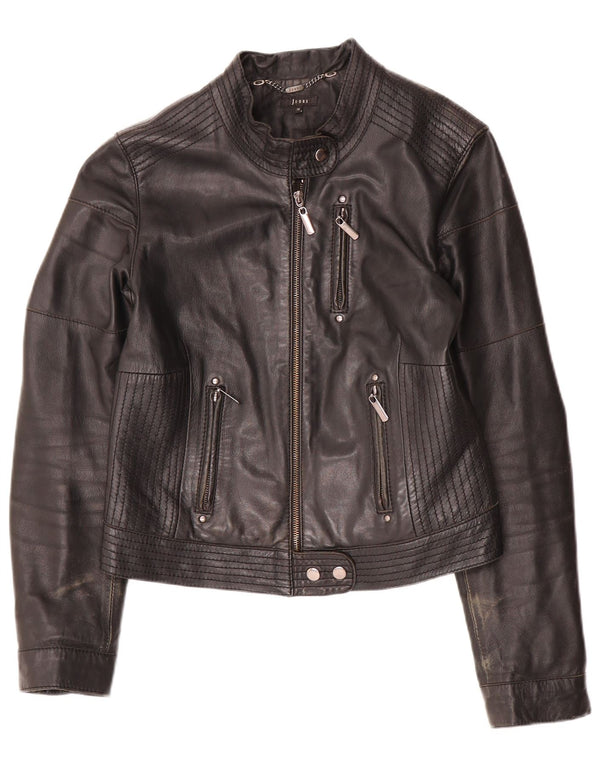 Jones Womens Crop Leather Biker Jacket EU 38 Medium Black Leather