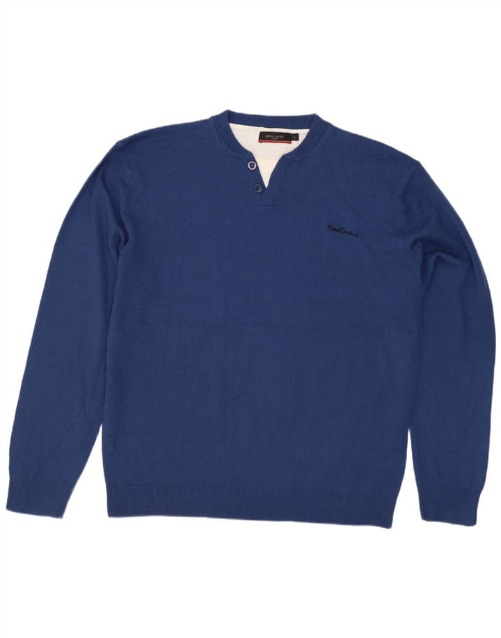 Maglione da uomo Pierre Cardin con collo a bottoni, grande acrilico blu