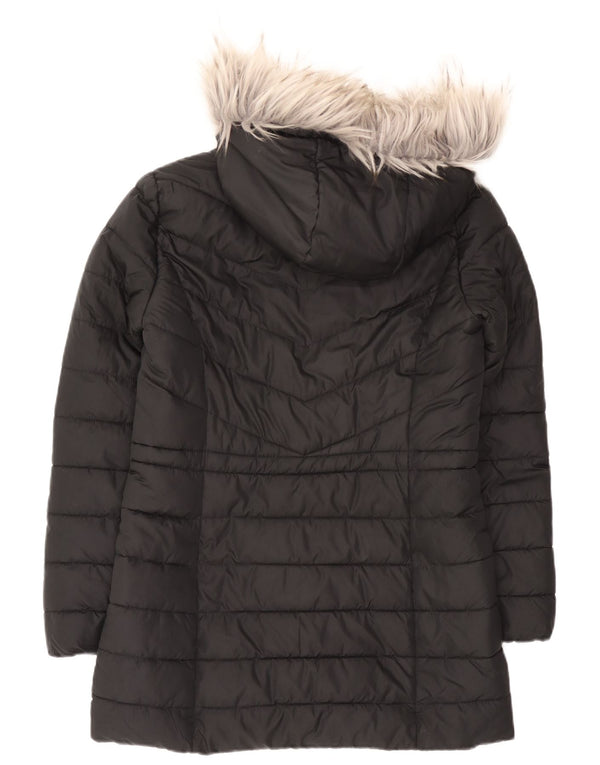 Hollister Sherpa polstret frakke med hætte til kvinder UK 14 Medium Sort Polyester