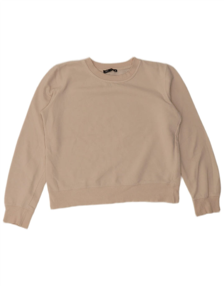 Zara Sweat-shirt court surdimensionné pour femme UK 10 Petit Blanc