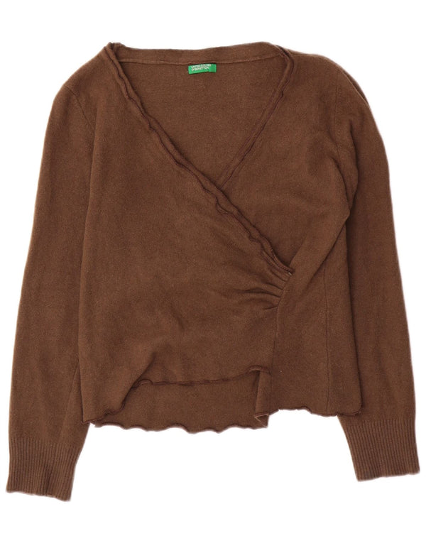 Maglione da donna con scollo a V corto Benetton UK 10 piccolo marrone