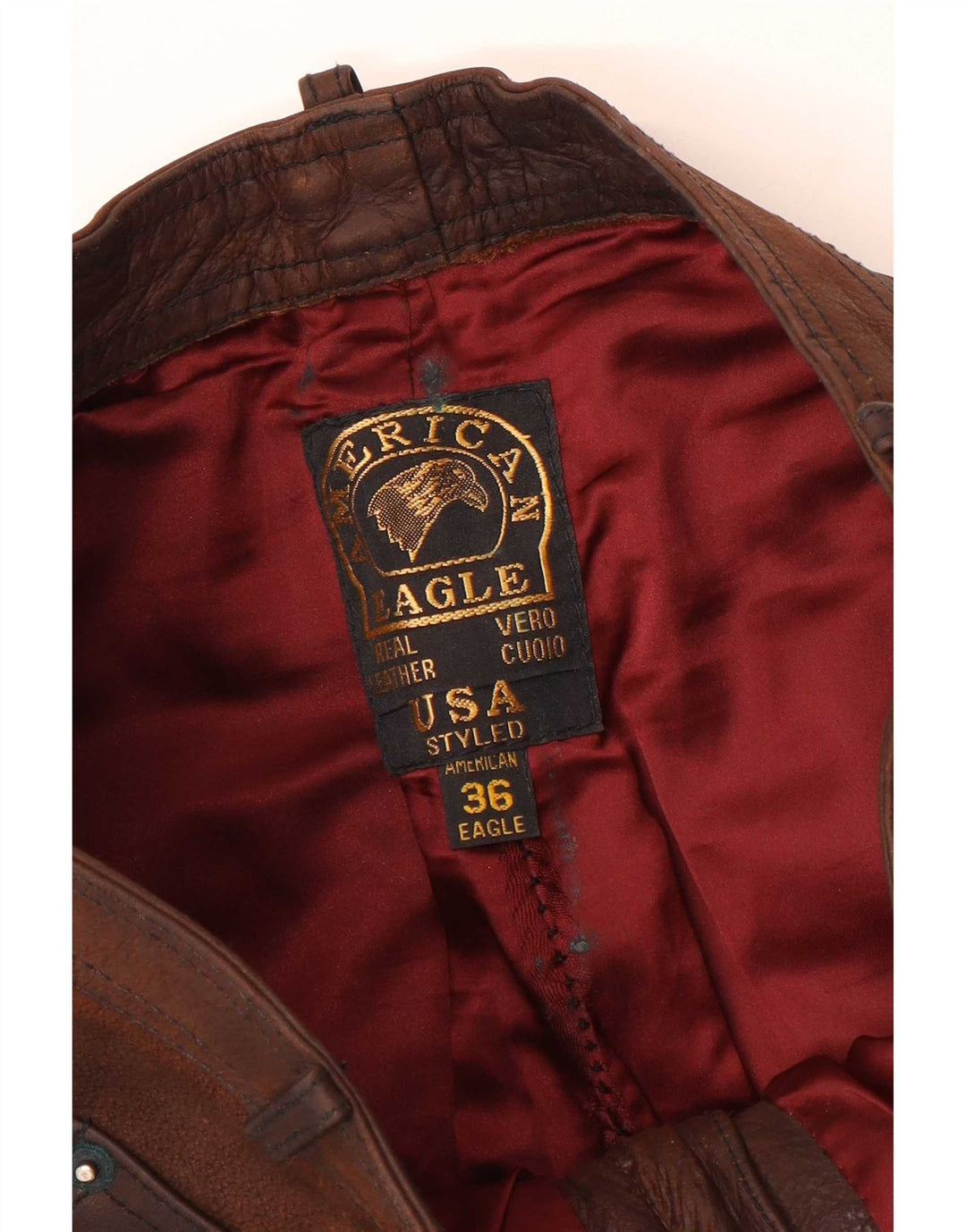 American Eagle Mens Straight Leather Trousers W36 L32 Brown