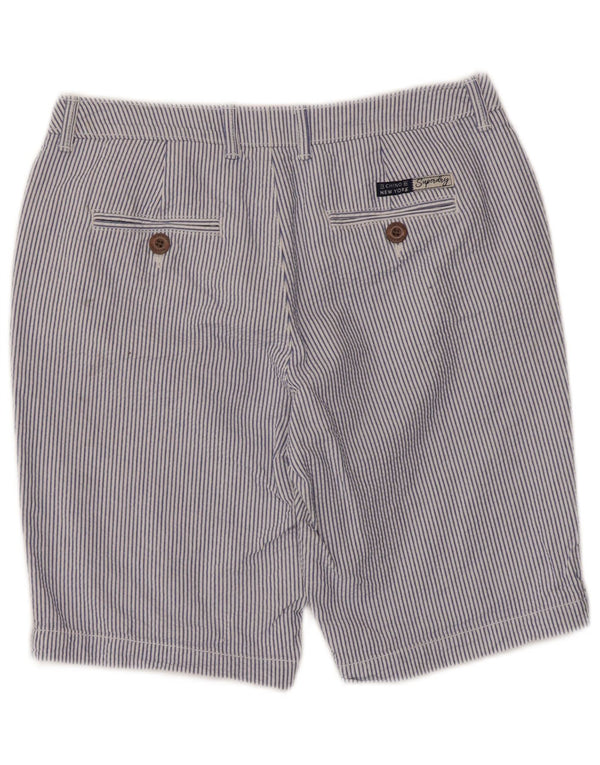 Superdry Damen Chinoshorts UK 8 Small W30 Blaue Nadelstreifen-Baumwolle