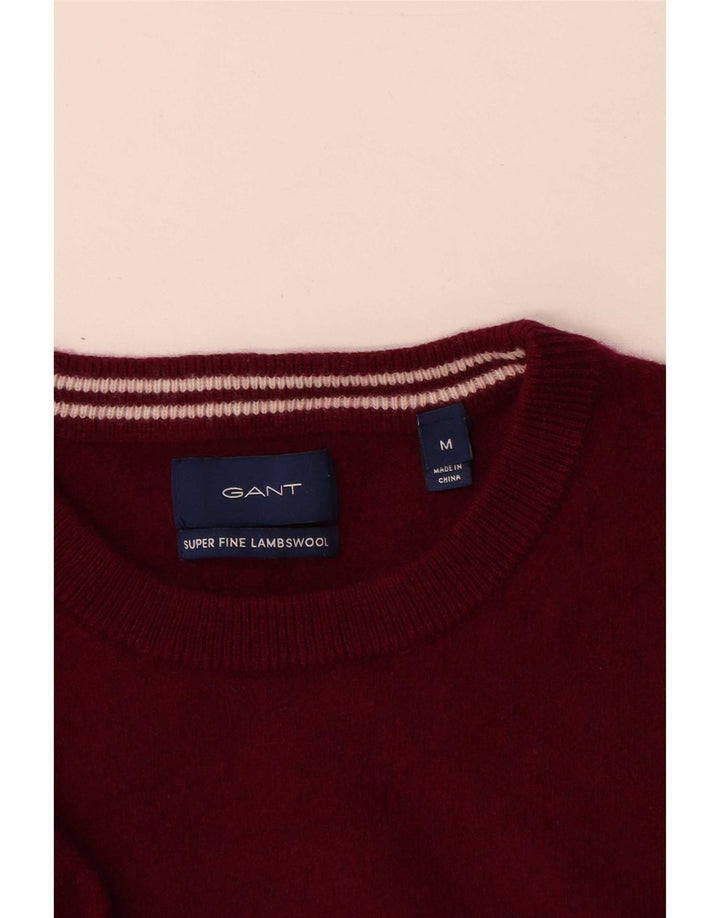Gant Mens Crew Neck Jumper Sweater Medium Burgundy Lambswool