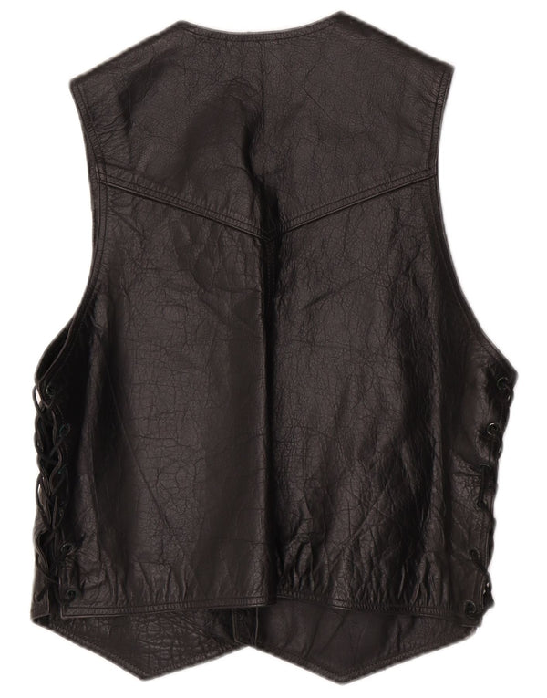 Vintage Mens Western Leather Waistcoat Small Black