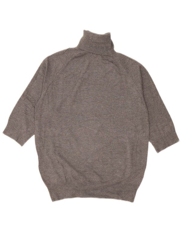 Zara Womens 3/4 Sleeve Roll Neck Jumper Sweater UK 12 Medium Grey Viscose