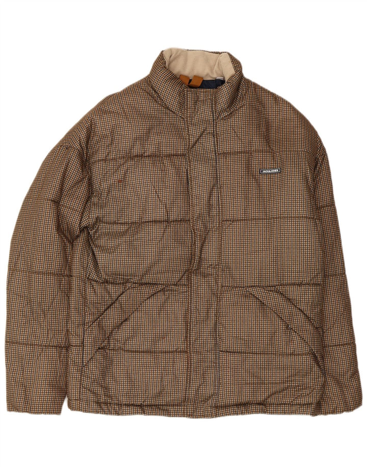 Jack & Jones Mens Padded Jacket UK 36 Small Brown Check Polyester