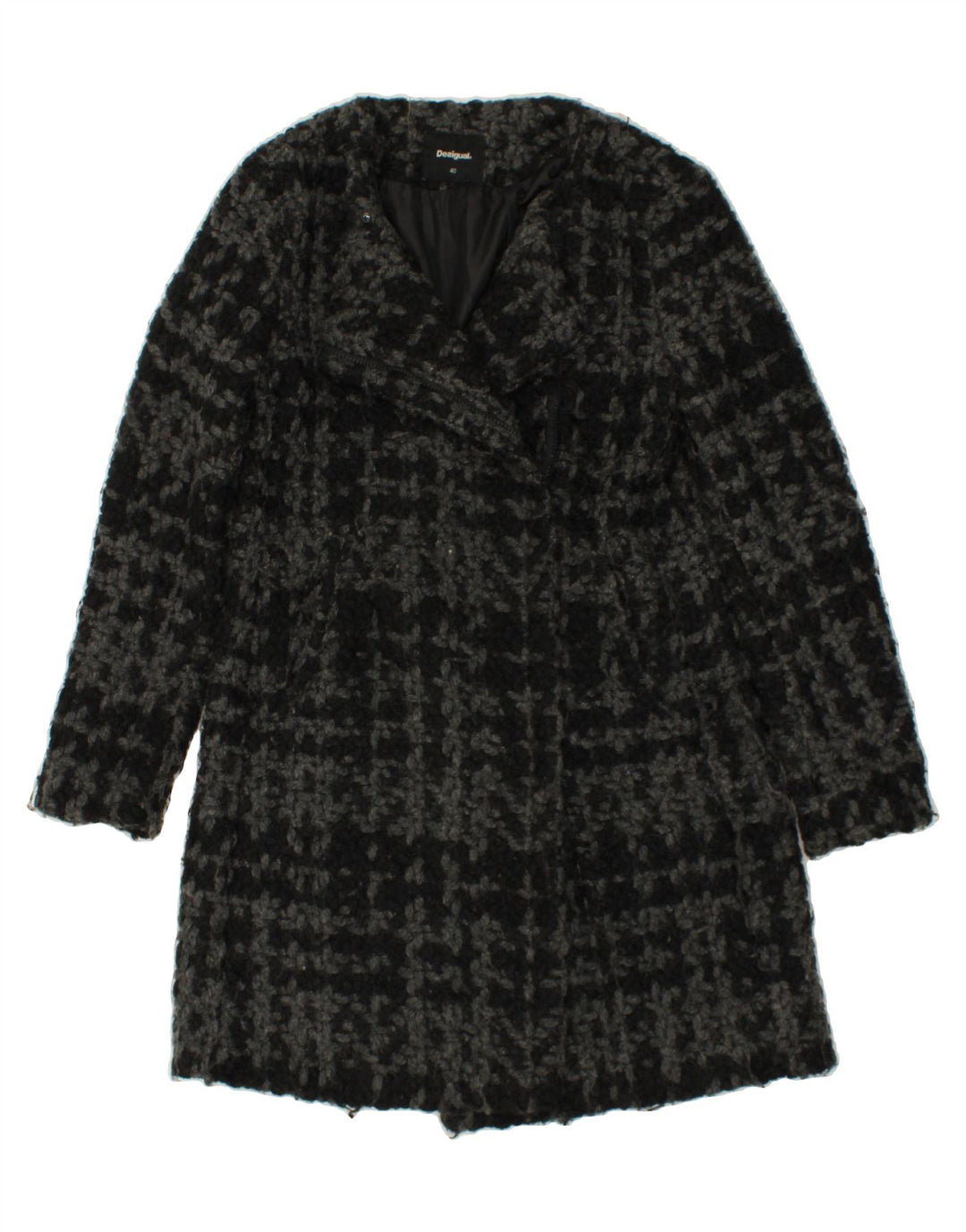 DESIGUAL Womens Overcoat EU 40 Medium Grey Check Wool Vintage Desigual and Second-Hand Desigual from Messina Hembry 