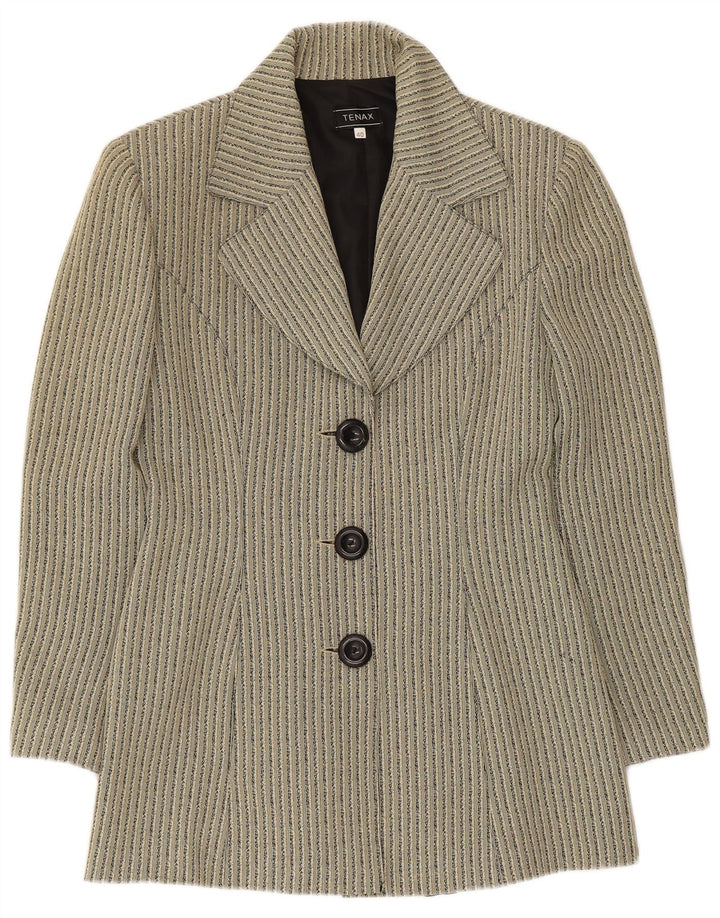 Tenax Womens 3 Button Blazer Jacket IT 40 Small Beige Striped Acetate