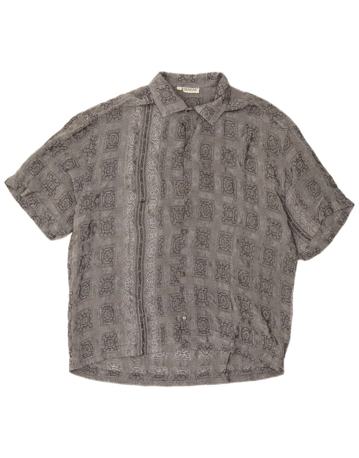 Vintage Mens Short Sleeve Shirt Large Grey Check Acetate