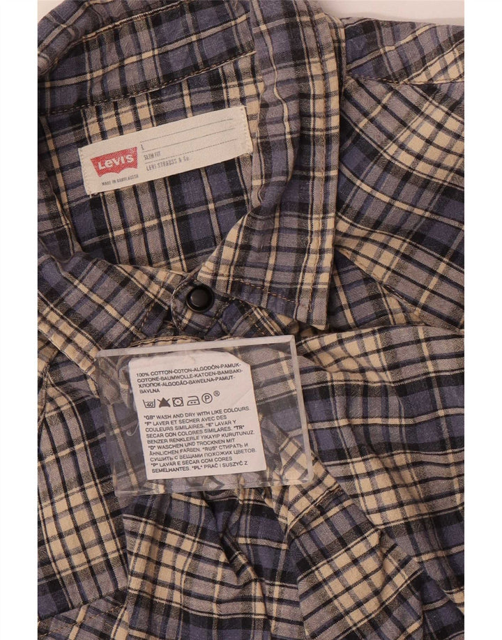 Levi's Mens Slim Fit Shirt Large Blue Check Cotton