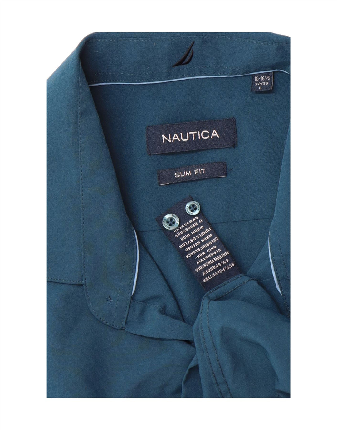 NAUTICA Mens Slim Fit Shirt Size 16 1/2 Large Blue Polyester
