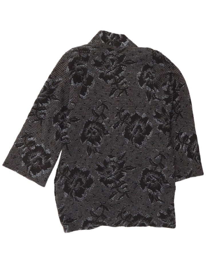 JAEGER Womens Oversized Open Overcoat UK 8 Small Grey Floral Wool