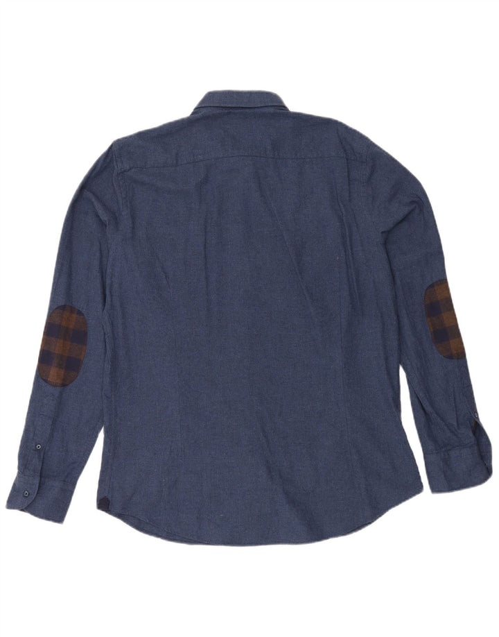 Massimo Dutti Mens Shirt Large Navy Blue Cotton