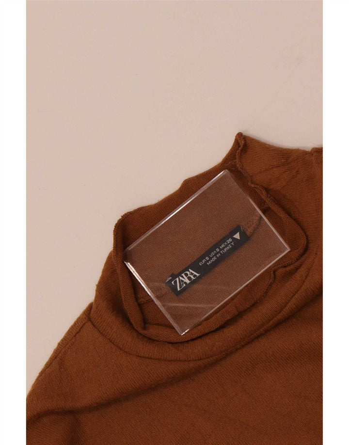 Zara Womens Crop Top Long Sleeve UK 8 Small Brown