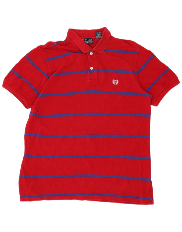 Chaps Mens Polo Shirt Medium Red Striped Cotton