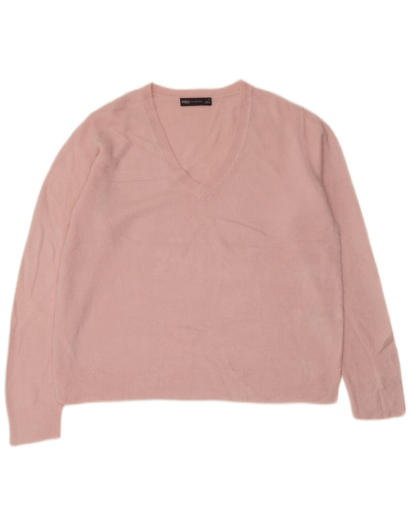 Marks & Spencer Pull col en V pour femme UK 16 Large Acrylique Rose