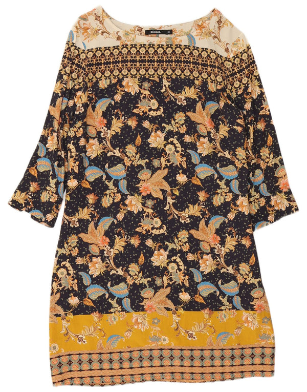 Desigual Robe fourreau à manches 3/4 pour femme EU 38 Medium Multicolore Floral