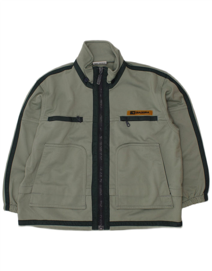 DIADORA Boys Tracksuit Top Jacket 5-6 Years Green Colourblock Polyester