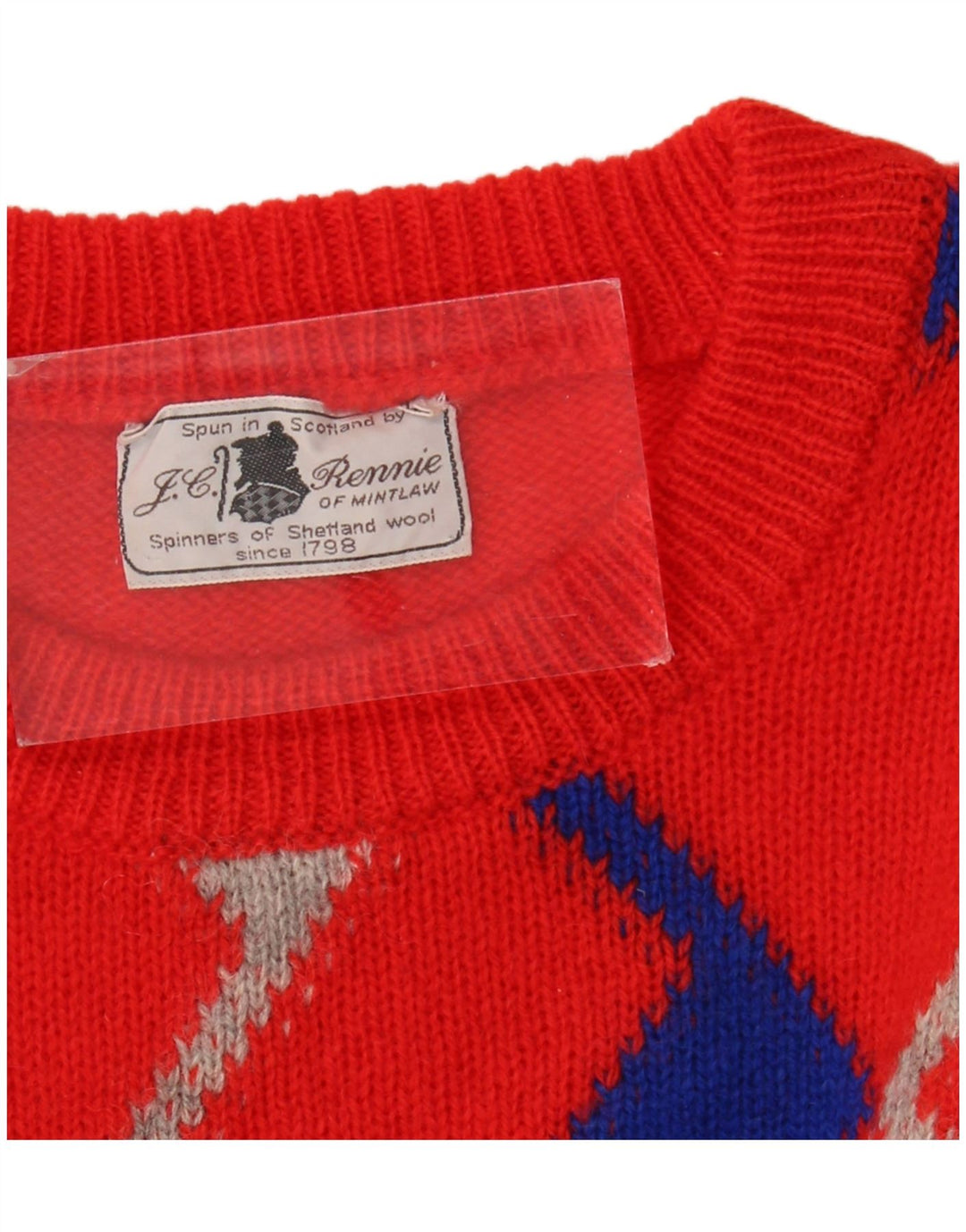 Vintage Mens Crew Neck Jumper Sweater Large Red Argyle/Diamond