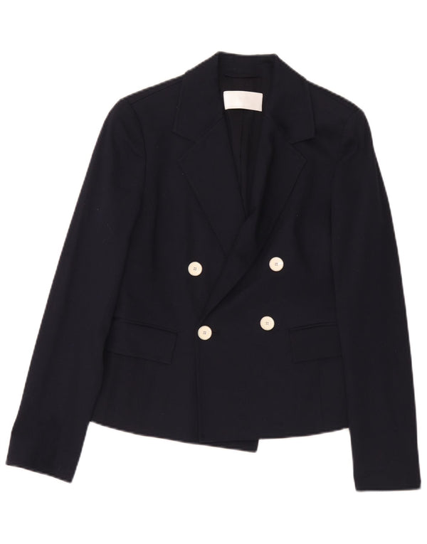 Hugo Boss Womens Double Breasted Blazer Jacket UK 6 XS Navy Blue Cotton