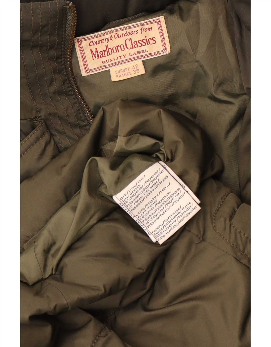 Marlboro Classics Wattierter Damenmantel mit Kapuze, EU 38, mittleres Khaki, Polyester