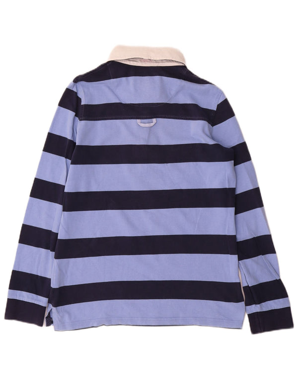 Crew Clothing Womens Long Sleeve Rugby Polo Shirt UK 10 Small Blue Striped