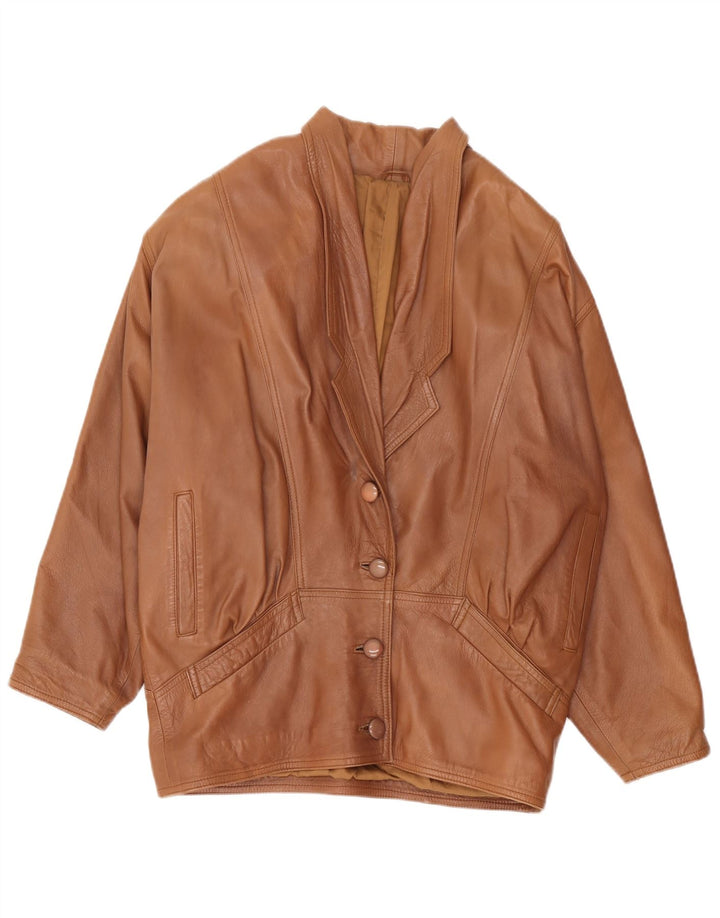 Vintage Womens Oversized Leather Jacket UK 18 XL Brown Leather