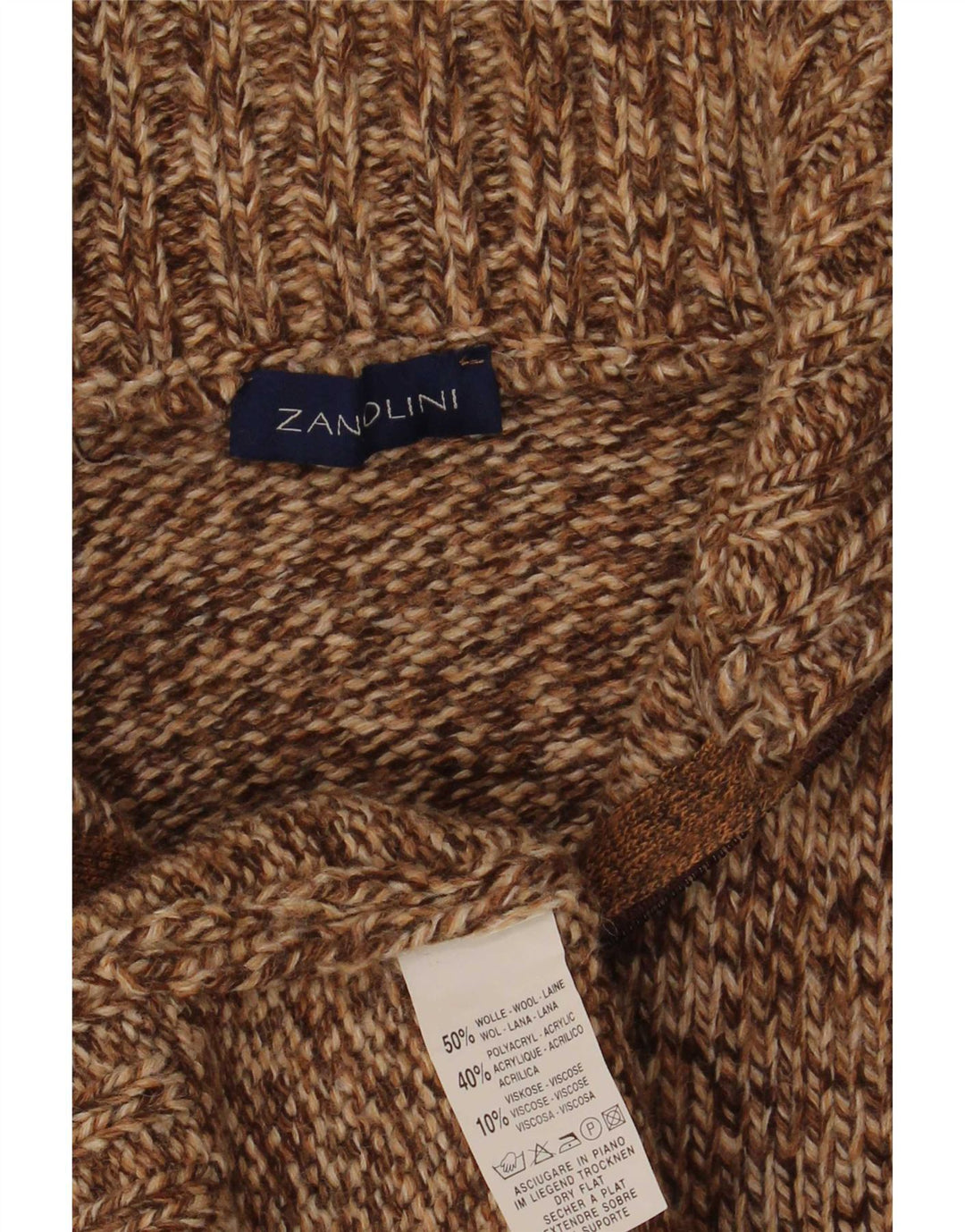 Zanolini Pull col zippé pour homme en laine mouchetée marron moyen