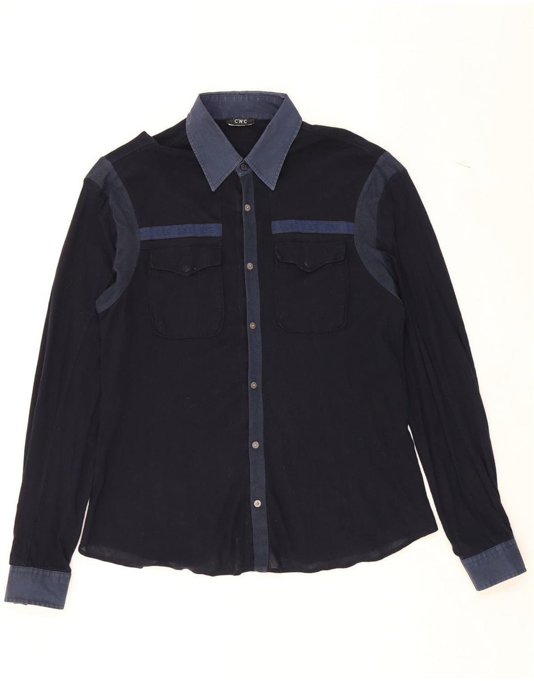 VINTAGE Mens Shirt Large Navy Blue Vintage Vintage and Second-Hand Vintage from Messina Hembry 