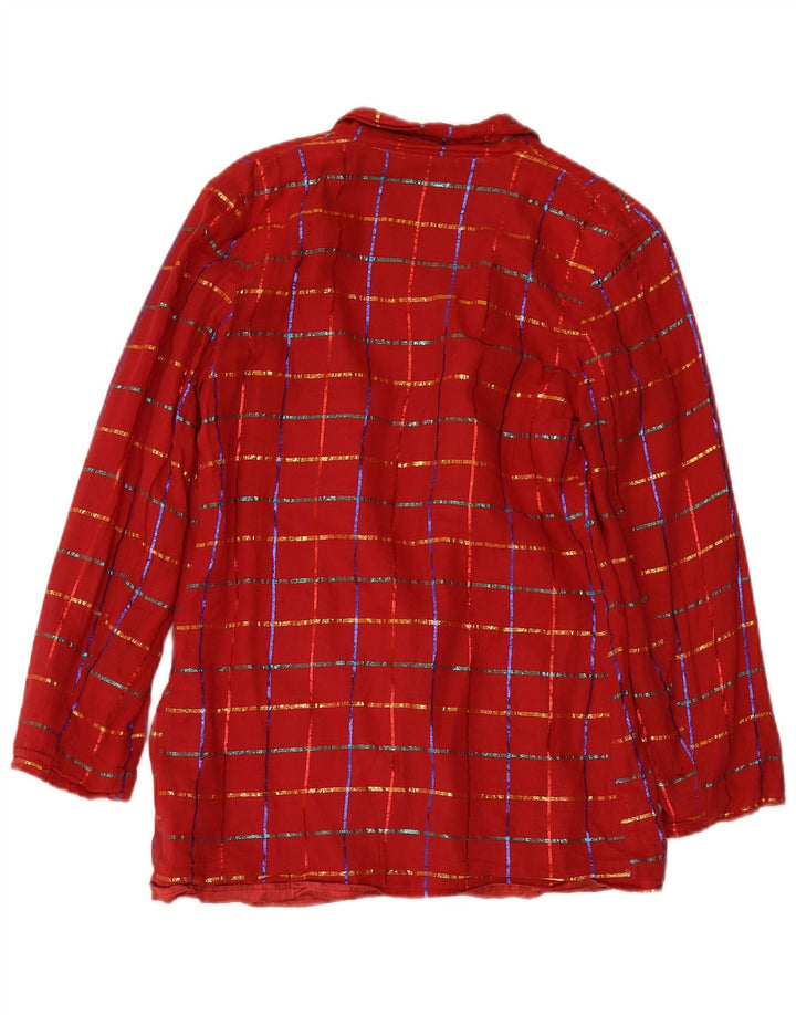 MONSOON Chaqueta tipo blazer con 1 botón para mujer, Reino Unido 42, algodón a cuadros en color burdeos mediano