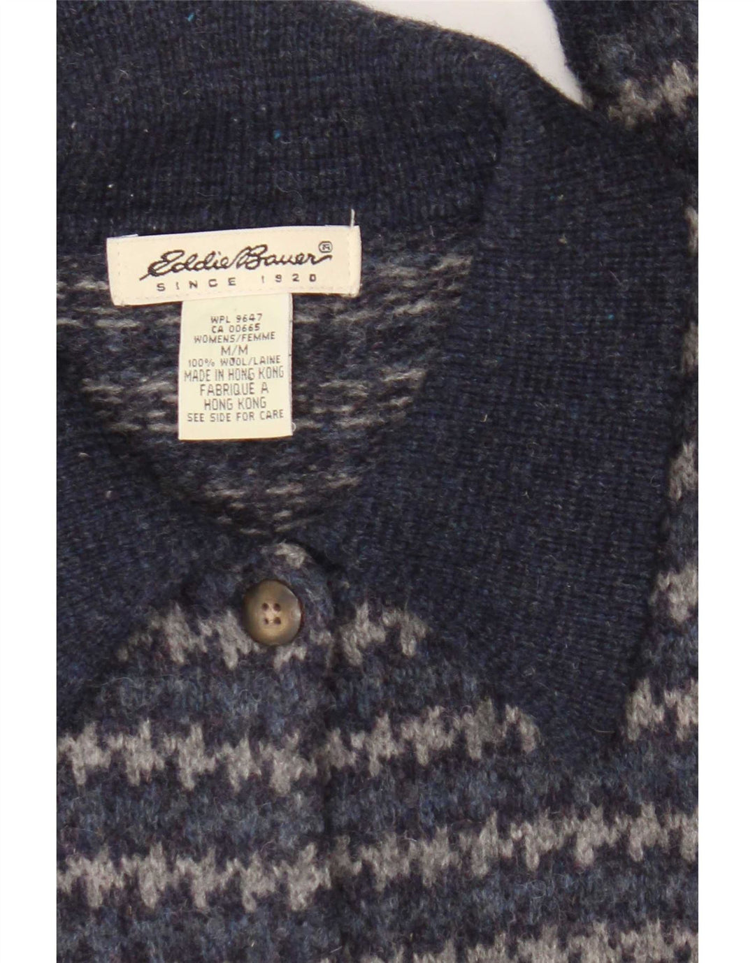 Maglione cardigan da donna Eddie Bauer UK 14 Lana pied de poule blu navy medio