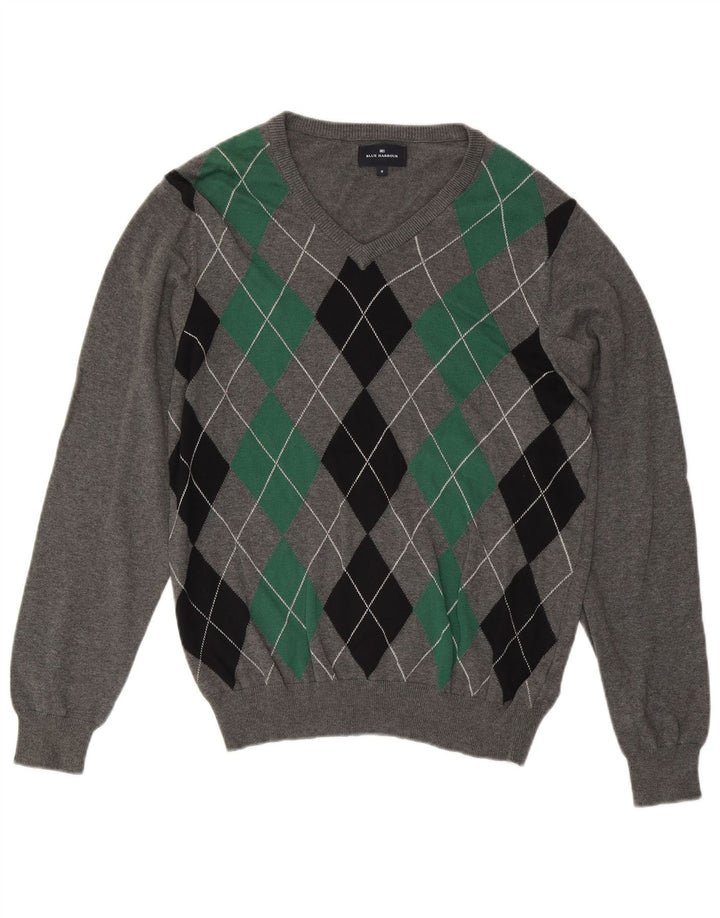 Marks & Spencer Mens Blue Harbour V-Neck Jumper Sweater Medium Grey