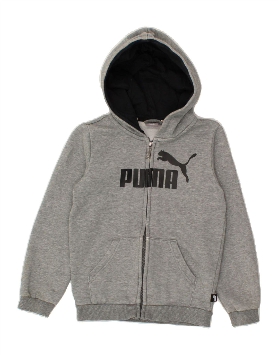 PUMA Boys Graphic Zip Hoodie Sweater 7-8 Years Grey Cotton Vintage Puma and Second-Hand Puma from Messina Hembry 