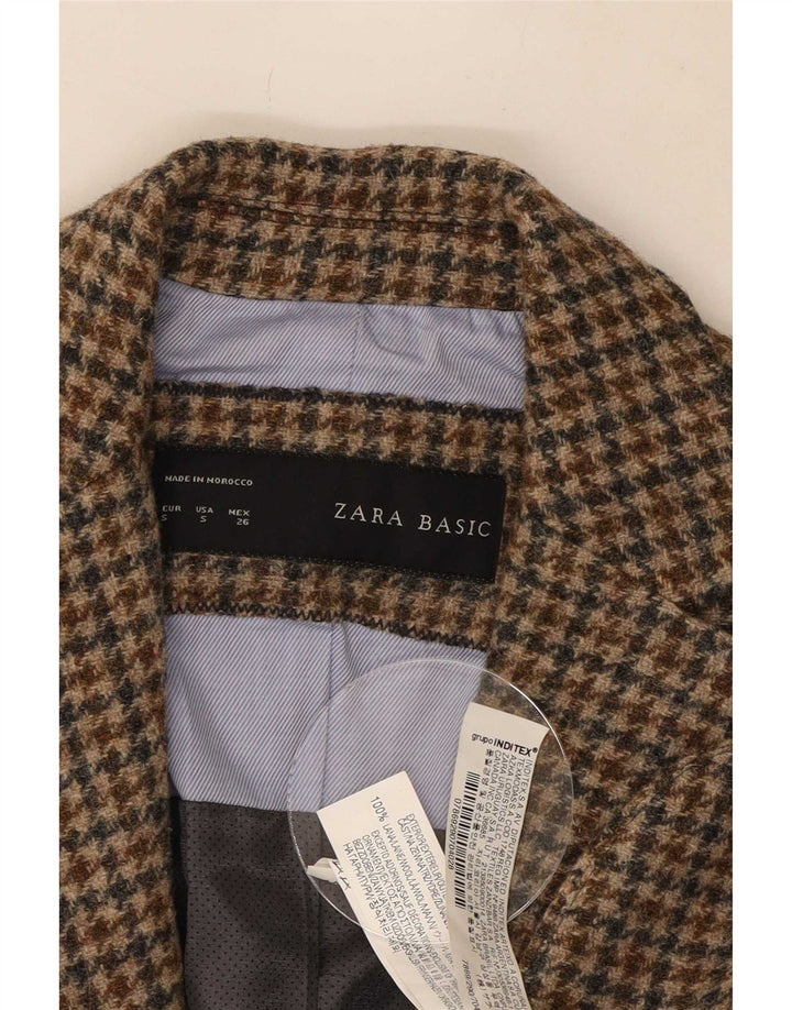 Jaqueta blazer feminina Zara com 1 botão Reino Unido 10 pequena lã marrom houndstooth