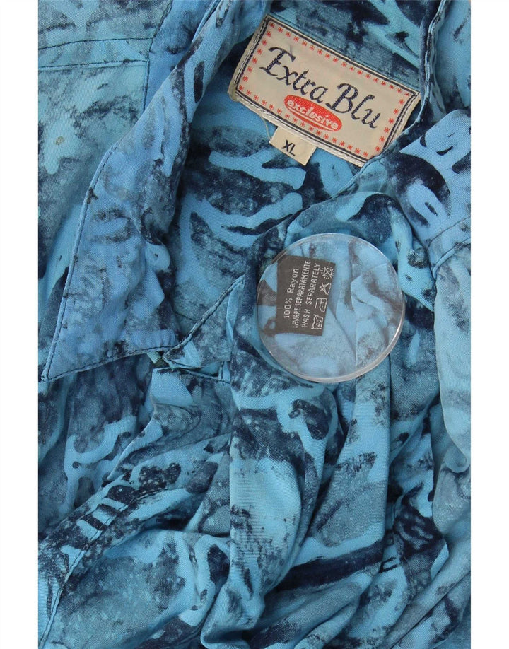 vintage Mens Abstract Pattern Chemise à manches courtes XL Rayonne bleue