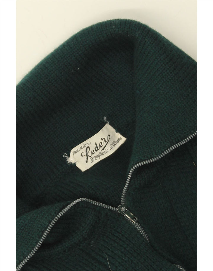 LEADER Mens Zip Neck Jumper Sweater Medium Green Cotton Vintage Leader and Second-Hand Leader from Messina Hembry 