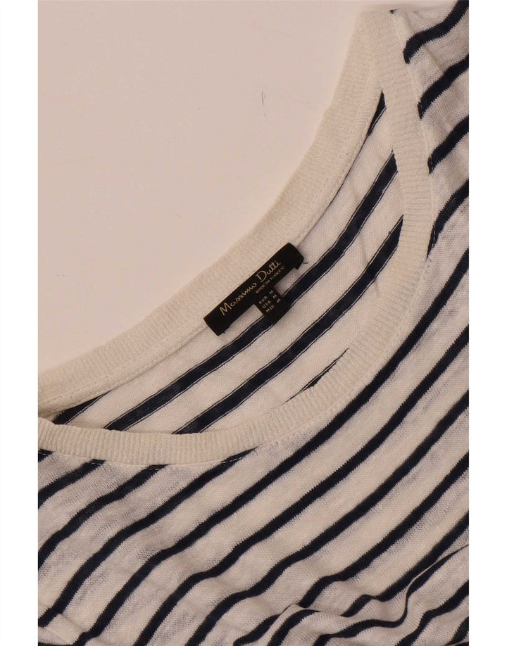 Massimo Dutti Dame T-Shirt Top UK 14 Medium Hvid Stribet