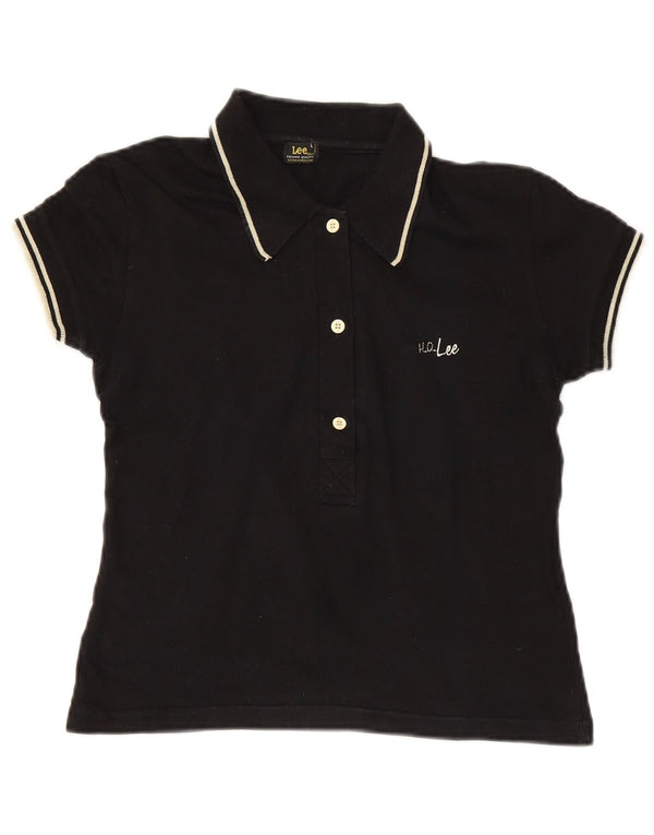 Lee Womens Crop Polo Shirt UK 14 Large Black Cotton