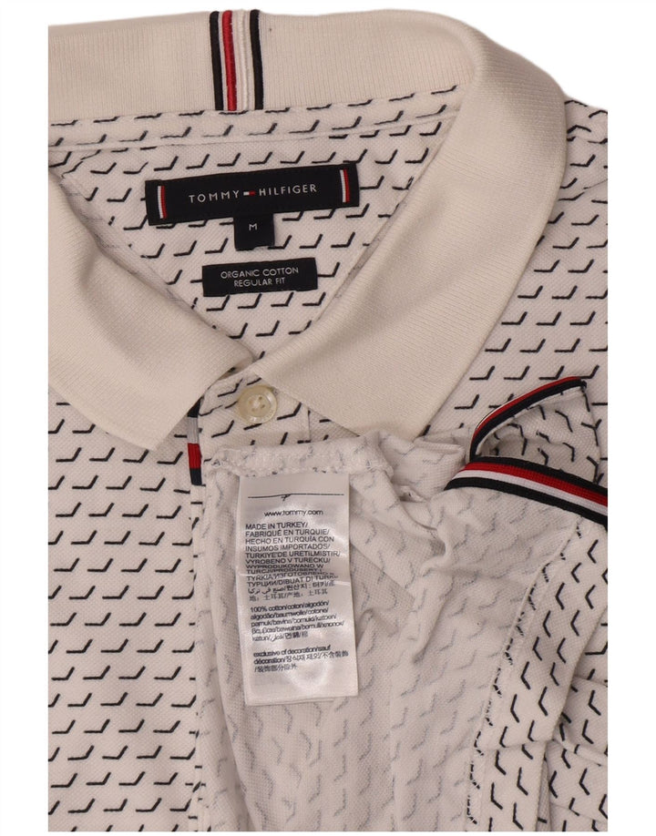 Tommy Hilfiger Mens Regular Fit Polo Shirt Medium White Geometric Cotton