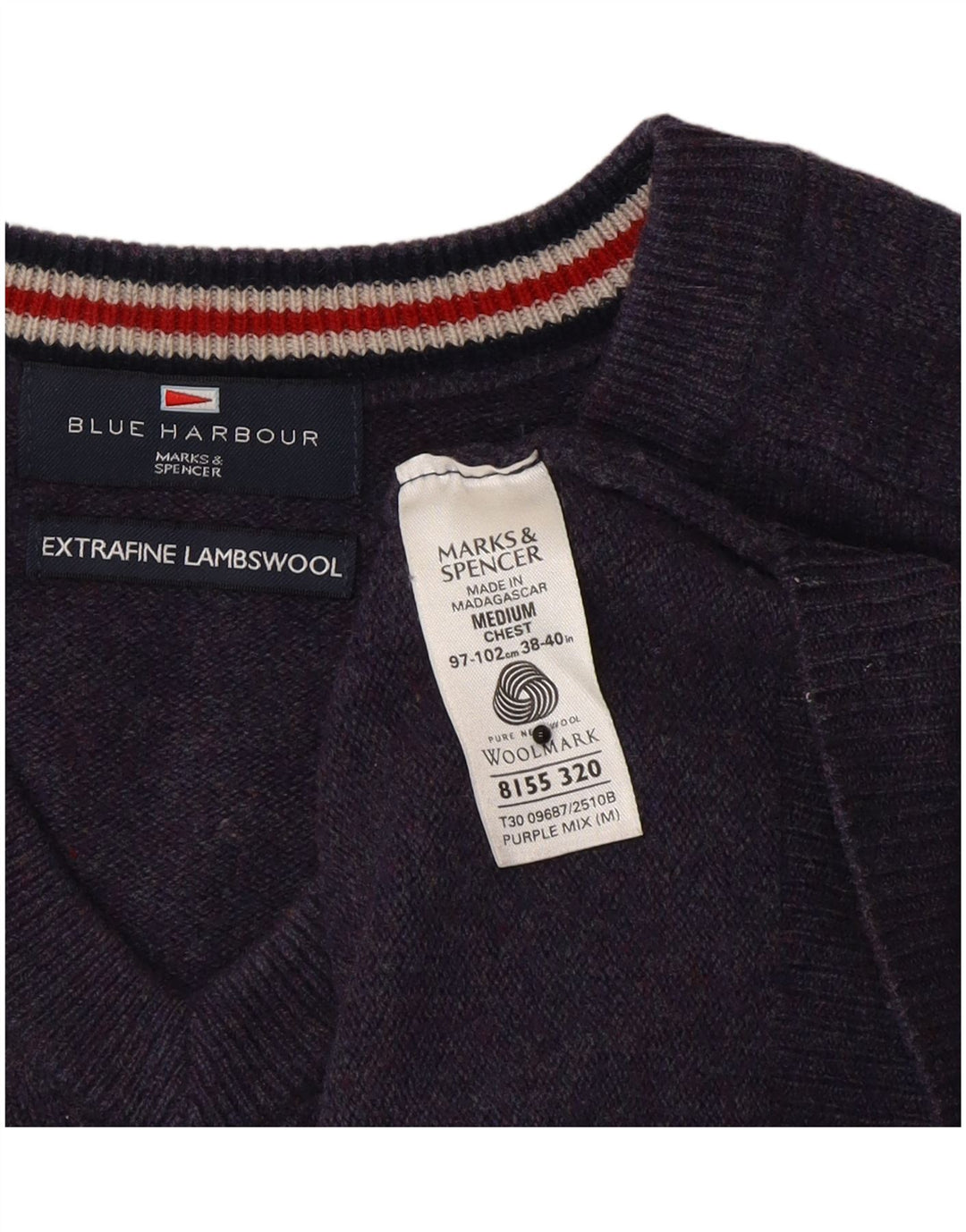 Marks & Spencer Mens Blue Harbour V-Neck Jumper Sweater Medium Purple