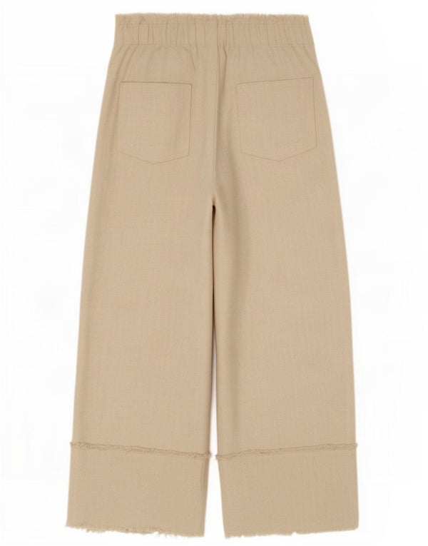 Calça feminina Zara cintura alta perna larga cortada pequena W26 L24 algodão bege