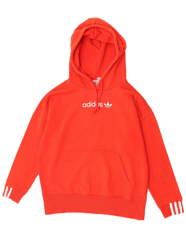 Felpa con cappuccio oversize con grafica Adidas da donna UK 8 Small Cotone rosso