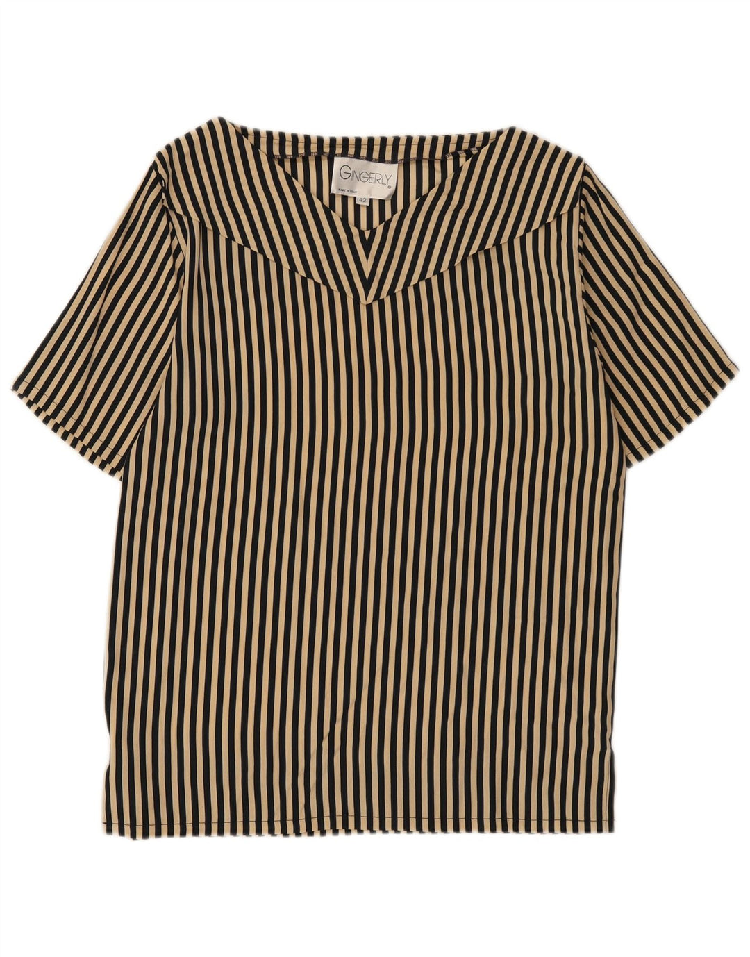 Vintage Womens Blouse Top IT 42 Medium Beige Striped Acetate