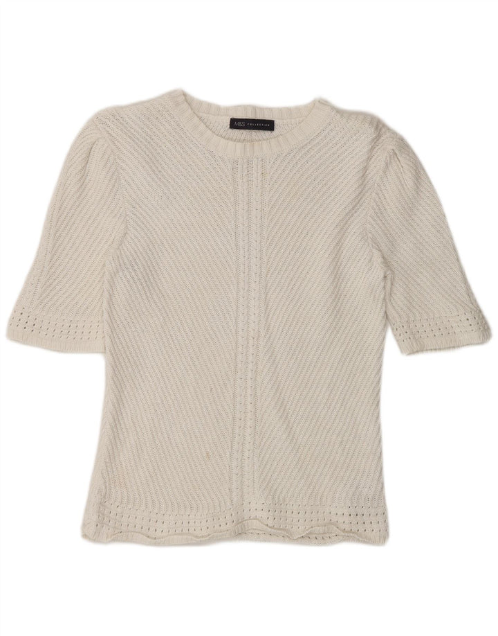 Marks & Spencer Womens Boat Neck Jumper Sweater UK 14 Medium Off White