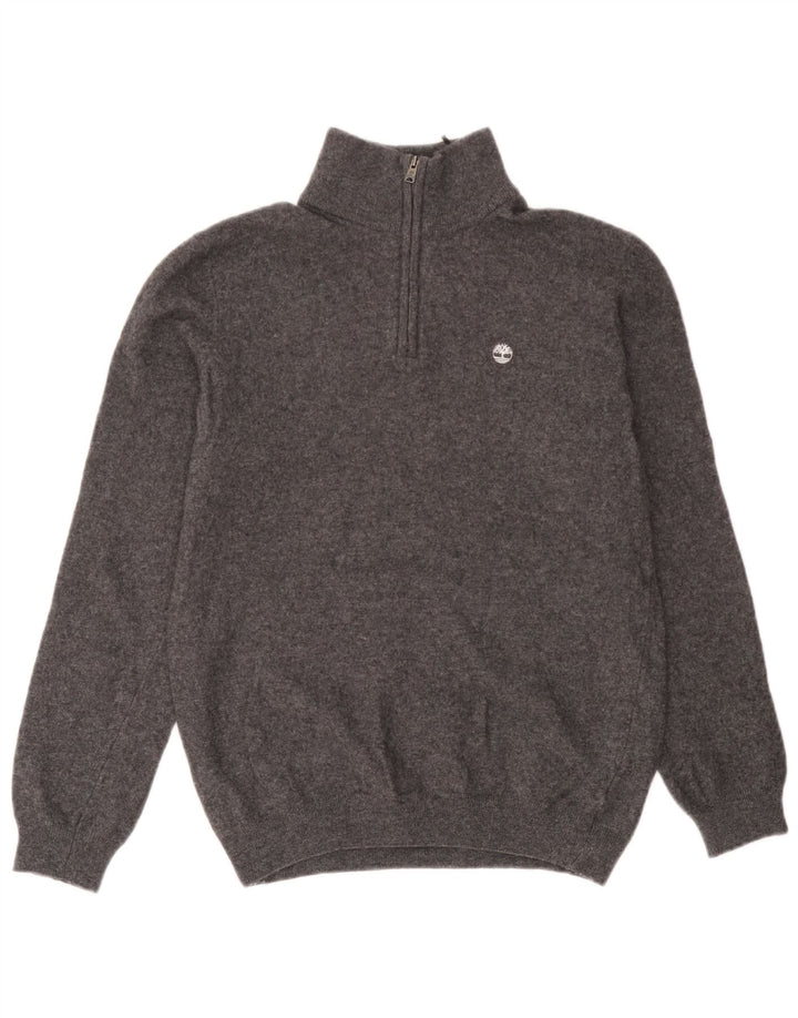 Timberland Mens Zip Neck Jumper Sweater Large Grey Wool