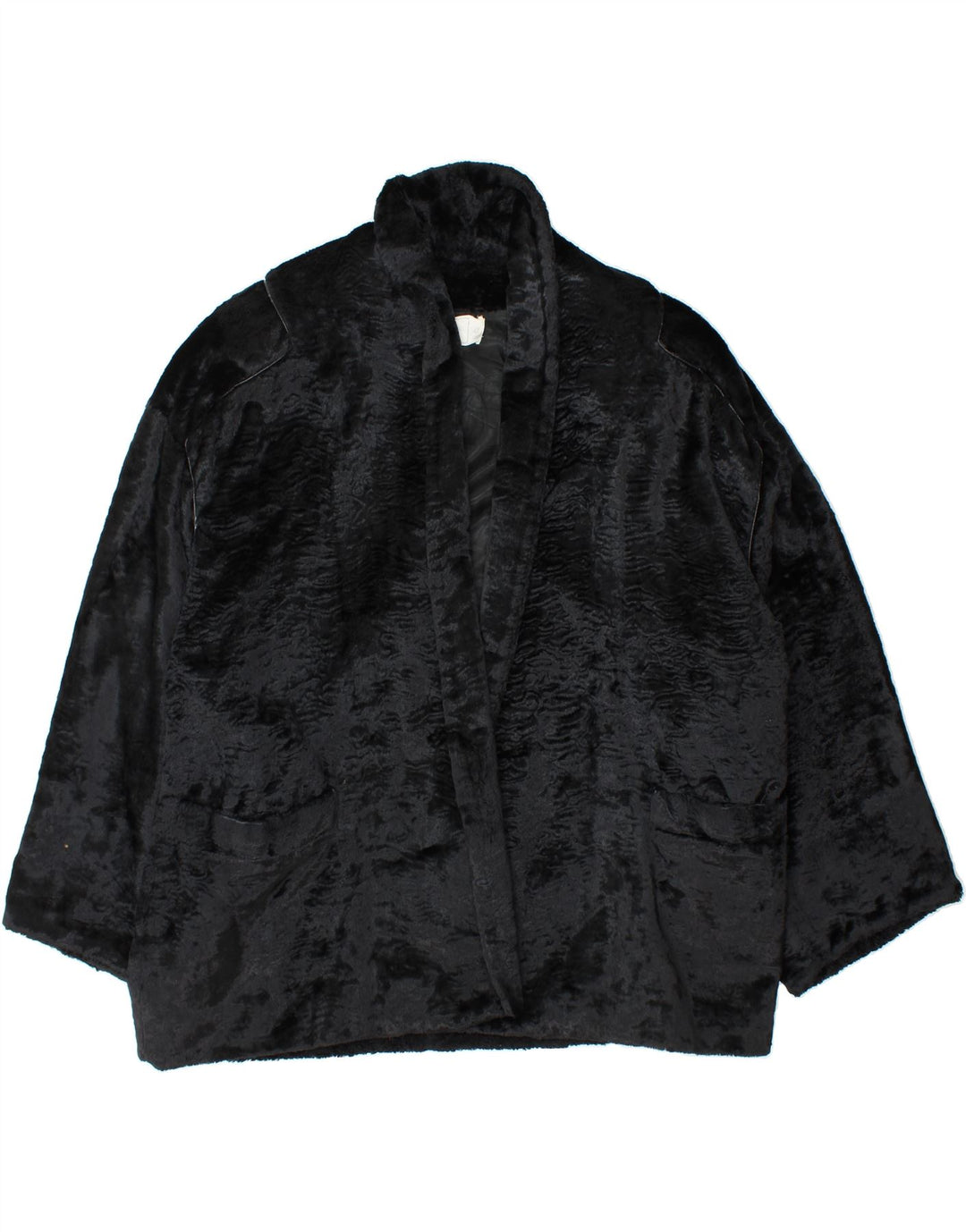 VINTAGE Womens Oversized Open Faux Fur Overcoat IT 42 Medium Black Viscose Vintage Vintage and Second-Hand Vintage from Messina Hembry 