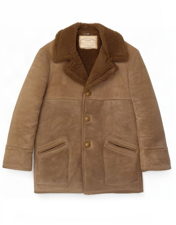 Giacca in shearling vintage da uomo UK 40 grande in pelle beige