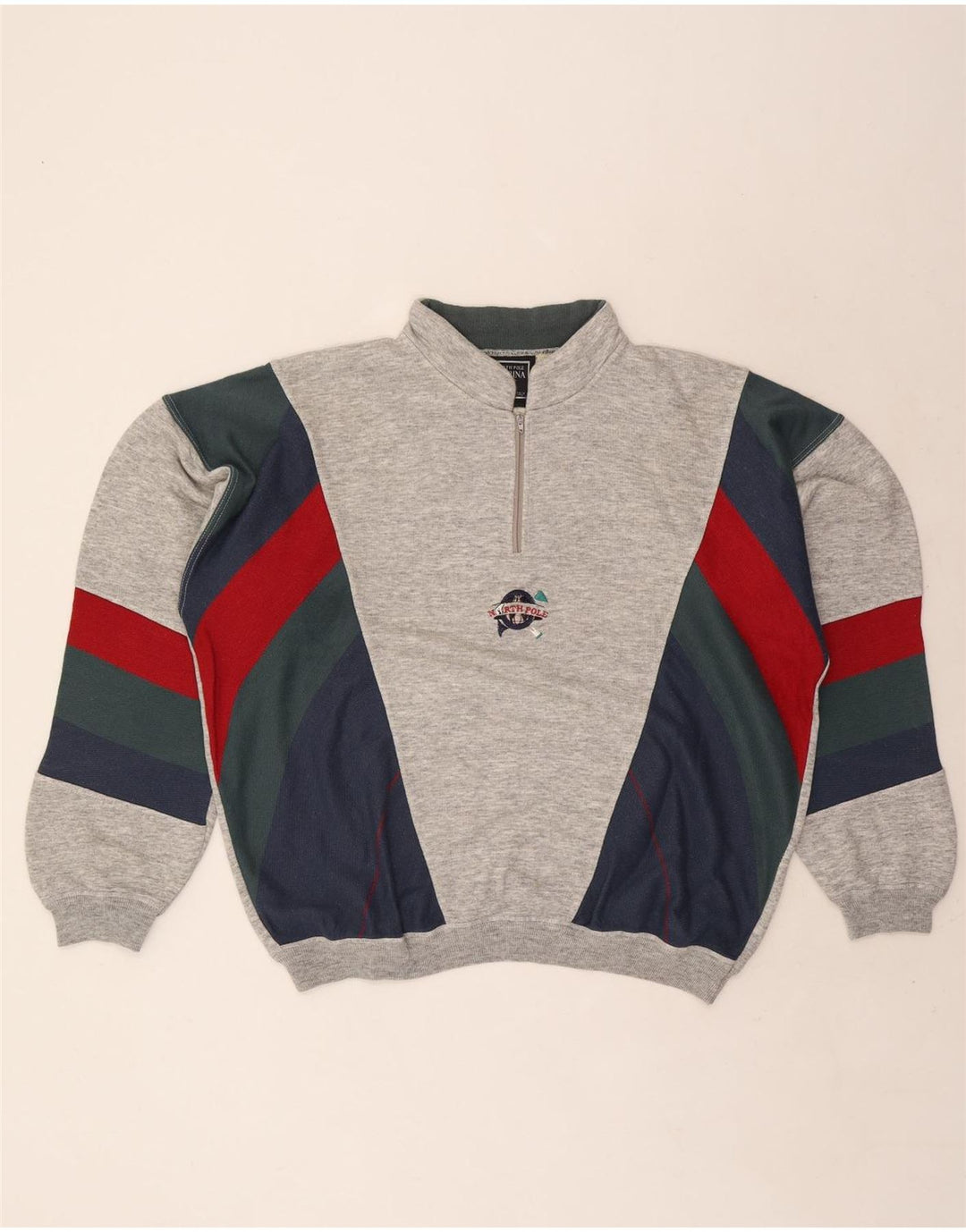 North Pole Mens Zip Neck Sweatshirt Jumper XL Grey Colourblock